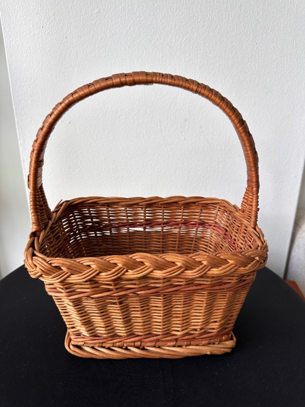 Vintage Wicker Basket with Handle Rectangular Rustic Farmhouse Decor